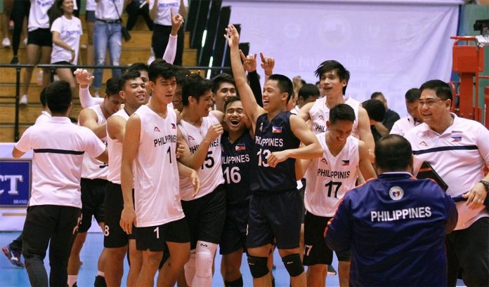 The national men’s volleyball team rejoices after a third place finish in the 2019 Thailand Open Sealect Tuna Championships. SPORTS VISION PHOTO