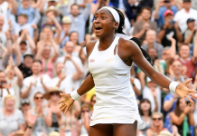 Cori Gauff of the United States celebrates winning her third round match against Slovenia’s Polona Hercog. REUTERS