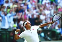 Roger Federer after his victory over Rafael Nadal in the Wimbledon semifinals. REUTERS