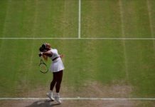 Serena Williams in action during her fourth round match against Spain’s Carla Suarez Navarro at the All England Lawn Tennis and Croquet Club in Londo. REUTERS