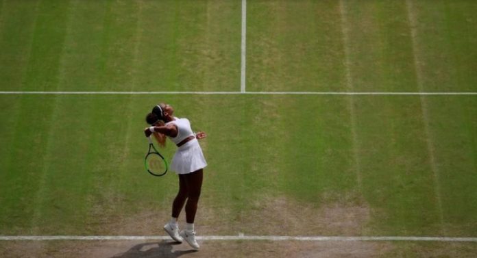 Serena Williams in action during her fourth round match against Spain’s Carla Suarez Navarro at the All England Lawn Tennis and Croquet Club in Londo. REUTERS