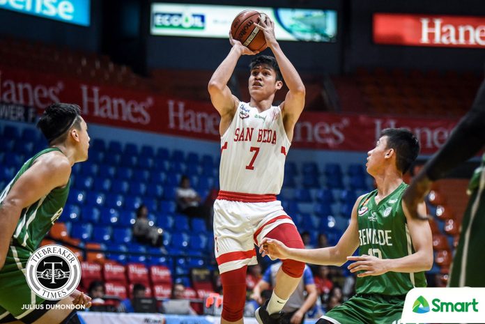 Calvin Oftana has 27 points, nine rebounds and two steals in the San Beda University Red Lions’ victory over College of Saint Benilde Blazers in the NCAA Season 95 Seniors Basketball. TIEBREAKER TIMES PHOTO