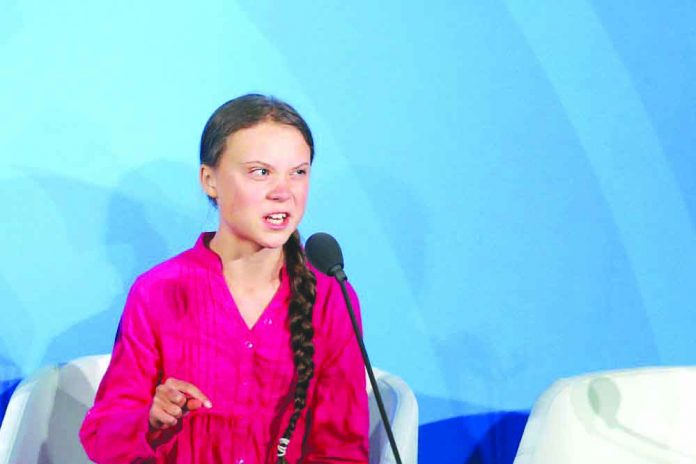 Environmental activist Greta Thunberg, of Sweden, addresses the Climate Action Summit in the United Nations General Assembly, at U.N. headquarters, Sept. 23, 2019. AP