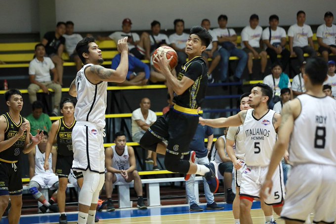 John Fontanilla of BRT Sumisip Basilan-St. Clare Saints attacks for an inside hit. PBA PHOTO