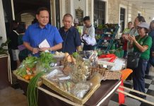 Iloilo’s Gov. Arthur Defensor Jr. (left) and Assistant Provincial Agriculturist Elias Sandig view the organic agricultural products on display at the entrance of Casa Real de Iloilo as part of the Regional Organic Agriculture Congress Trade Fair and Exhibits which runs until Sept. 20, 2019. ECGARCIA, CAPITOL NEWS