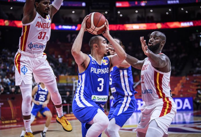 Paul Lee of the Philippines is hounded by three Angola defenders during their Sept. 4, 2019 match in China. FIBA PHOTO