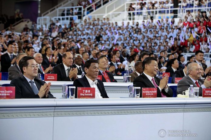 President Rodrigo Roa Duterte witnesses the program proper during the opening ceremony of the FIBA Basketball World Cup 2019 at the National Aquatics Center in Beijing, People's Republic of China on August 30, 2019. With the President is People's Republic of China President Xi Jinping. PRESIDENTIAL PHOTO