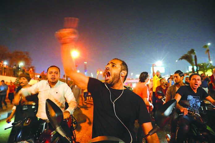 Protesters in central Cairo denounced Egypt’s president, Abdel Fattah el-Sisi, late Friday night, Sept. 20, 2019. REUTERS