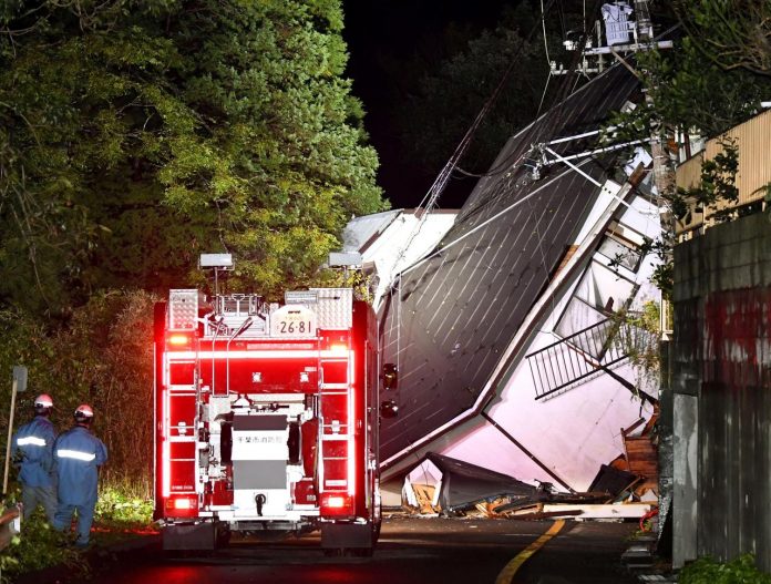 A house was destroyed due to a landslide in Chiba, east of Tokyo, Japan on Oct. 25. MANDATORY CREDIT KYODO/VIA REUTERS