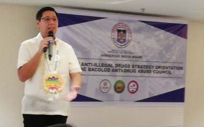 Undersecretary Earl Saavedra, executive director of the Dangerous Drugs Board, speaks during the anti-illegal drugs strategy orientation in Bacolod City on Friday. PNA PHOTO BY NANETTE L. GUADALQUIVER