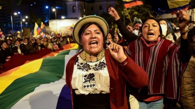 Indigenous demonstrators take to the streets and demand the end of austerity measures after the government announced an end to fuel subsidies in Ecuador last week. AFP/GETTY