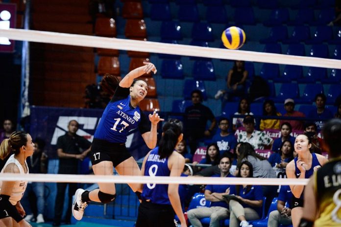 Ateneo Lady Eagles’ Faith Nisperos scores an attack point. SPORTS VISION PHOTO