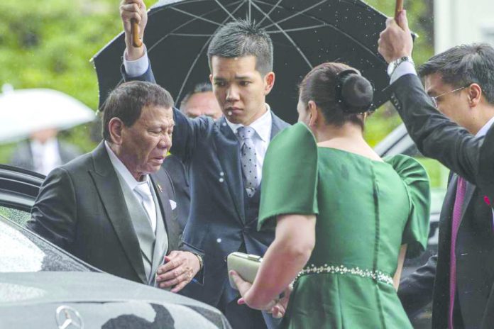 President Rodrigo Duterte arrives to attend the enthronement ceremony of Emperor Naruhito of Japan at the Imperial Palace in Tokyo on Tuesday. AP