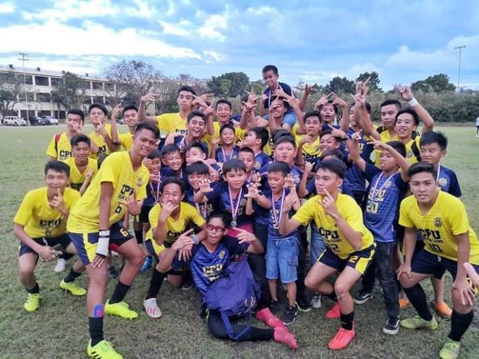 The Central Philippine University Golden Lions football team is the champion in the ILOPRISAA Meet 2019.