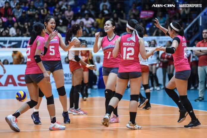 Creamline Cool Smashers celebrate their successful title retention bid in the Premier Volleyball League Season 3 Open Conference. ABS-CBN SPORTS PHOTO