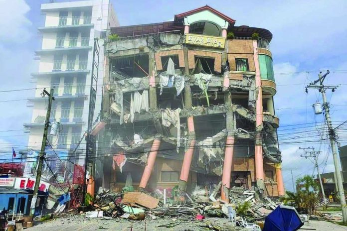 This hotel in Kidapawan City is in near collapse after a 6.5 magnitude earthquake hit Mindanao on Thursday morning. Impacts are currently being monitored after structural damage in several buildings were reported in the region caused by the powerful quake. CONTRIBUTED PHOTO