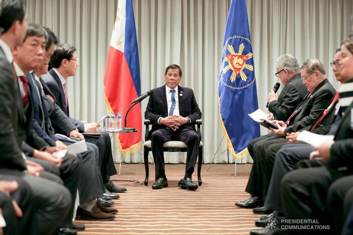 President Rodrigo Duterte gestures during a news conference. He is dismayed to hear over the logistical troubles hounding the country’s hosting this year’s Southeast Asian Games, his spokesperson Salvador Panelo says. PCOO