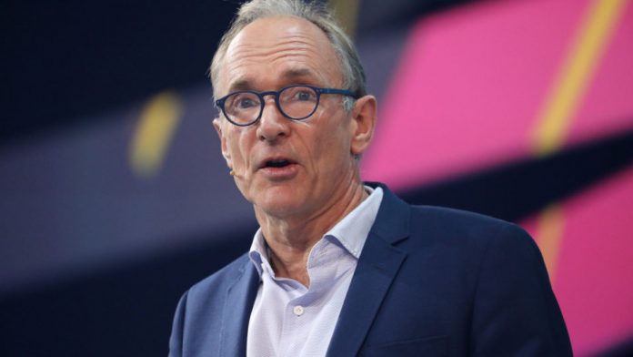 The creator of the World Wide Web Sir Tim Berners-Lee speaks during a data privacy conference at the European Parliament in Brussels. Getty Images