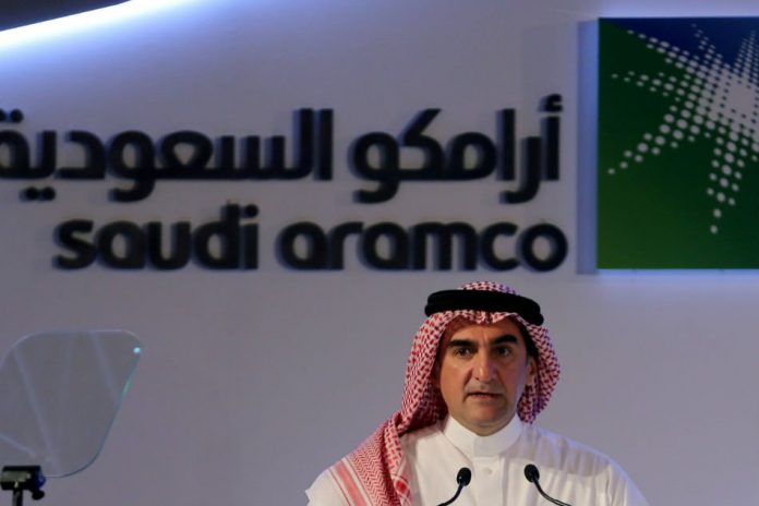 Yasser al-Rumayyan, Saudi Aramco’s chairman, speaks during a news conference at the Plaza Conference Center in Dhahran, Saudi Arabia Nov. 3. HAMAD I MOHAMMED/REUTERS