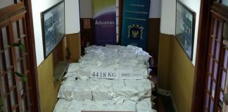 Naval and customs officers seized about 4.4 tons of cocaine in Montevideo port, Uruguay. AFP