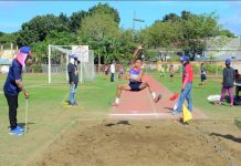 Daryl John Bantiling captures the gold medal in elementary boys long jump of the ongoing 2019 Iloilo School Sports Council Meet at the Iloilo Sports Complex. IAN PAUL CORDERO/PN