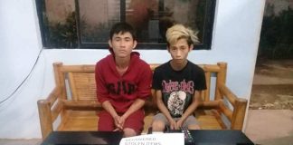 Sky Inventor (right) and Jay Rose Delprado were arrested for allegedly stealing karaoke equipment at a bar in Barangay Singcang-Airport, Bacolod City on Dec 29. POLICE STATION 8/BCPO