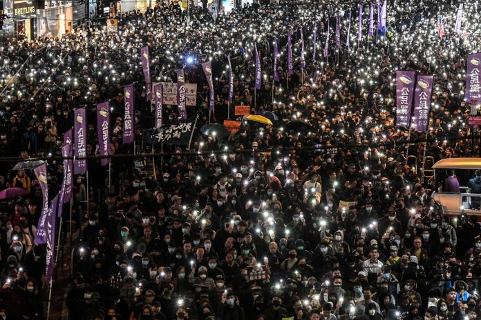 Protesters attend a Human Rights Day march in the district of Causeway Bay in Hong Kong, China on Dec. 8. REUTERS/LAUREL CHOR