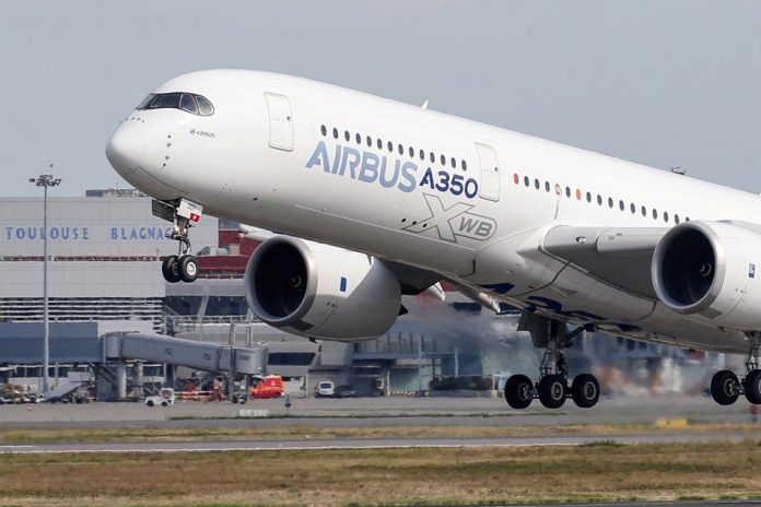 An Airbus A350 takes off at the aircraft builder’s headquarters in Colomiers near Toulouse, France. Airbus has become the world’s largest planemaker for the first time since 2011 after delivering a forecast-beating 863 aircraft in 2019, seizing the crown from embattled United States rival Boeing. REUTERS