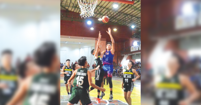 Bacolod Tay Tung High School center Henj Demisana (No. 5) outpowers Colegio de Sta. Ana de Victorias forward Rommel Hechanova during the NBTC Bacolod leg finals. NBTC BACOLOD PHOTO