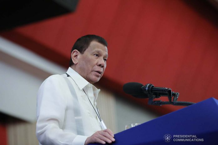 President Rodrigo Roa Duterte delivers a speech during the Annual General Membership Meeting of the Philippine Military Academy Alumni Association Inc. at the Philippine International Convention Center in Pasay City on January 21, 2020. ALFRED FRIAS/PRESIDENTIAL PHOTO