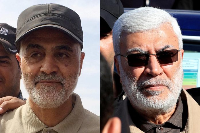 Iranian Revolutionary Guard Commander Qassem Soleimani (left) and Abu Mahdi al-Muhandis, a commander in the Popular Mobilization Forces. REUTERS/STRINGER/THAIER AL-SUDANI