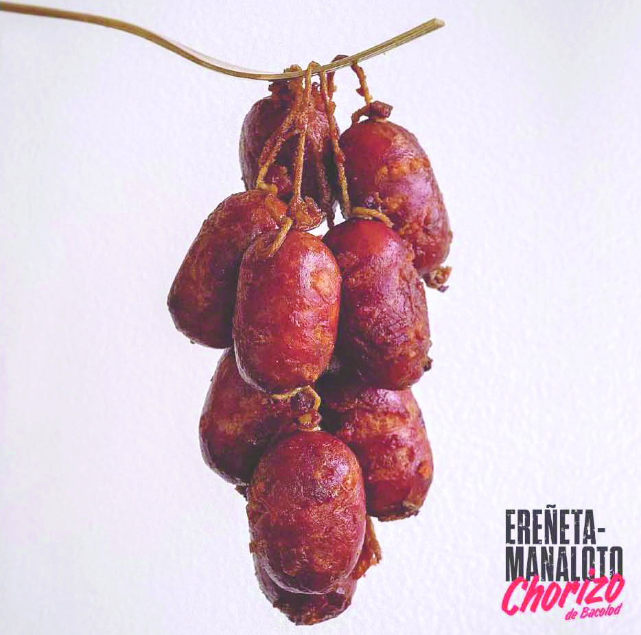 BACOLOD CHORIZO by EREÑETA-MANALOTO: Bacolod Chorizo by Ereñeta-Manaloto is a well-known family chorizo Negrense families grew up with even as early as the 1930’s. What makes it distinct is that it is smoked. It comes in two variants: recado bilog, which is garlic vinegar-based and the hamonado bilog, which is the sweet version. Up to this day it is made the old-fashioned way, by hand, and using all natural ingredients, without preservatives or extenders