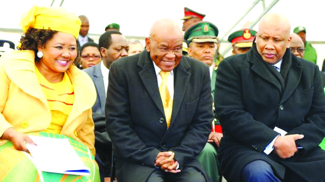 First Lady Maesaiah Thabane (extreme left) handed herself in to be questioned by police in the southern African mountain kingdom. BBC