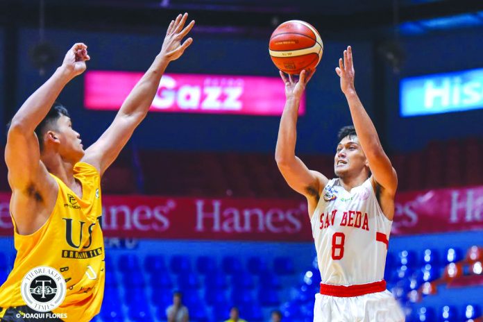 San Beda University Red Lions' Peter Alfaro attempts a jumper. TIEBREAKER TIMES