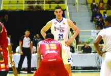 San Miguel-Alab Pilipinas center Sam Deguara shows clutch in San Miguel-Alab Pilipinas overtime victory against Singapore Slingers, 86-77, at the Sta. Rosa Multipurpose Sports Complex in Laguna on Feb. 2.