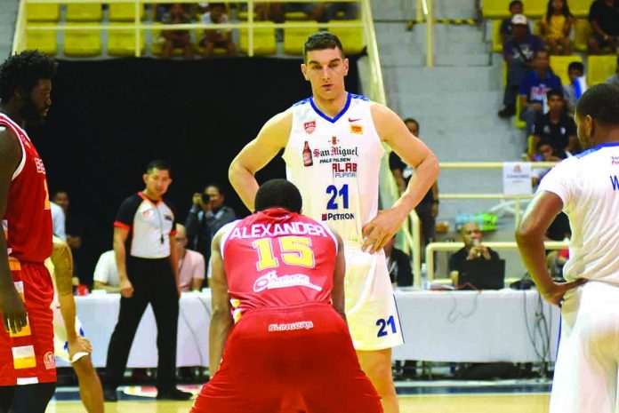 San Miguel-Alab Pilipinas center Sam Deguara shows clutch in San Miguel-Alab Pilipinas overtime victory against Singapore Slingers, 86-77, at the Sta. Rosa Multipurpose Sports Complex in Laguna on Feb. 2.