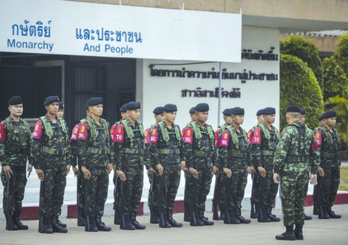 Thai soldiers at Surathampitak Military Camp in Nakhon Ratchasima, Thailand, Monday, Feb. 10, 2020. AP