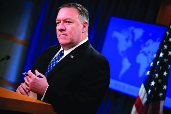 United States Secretary of State Mike Pompeo briefs journalists in Washington on Feb. 25, 2020. AFP