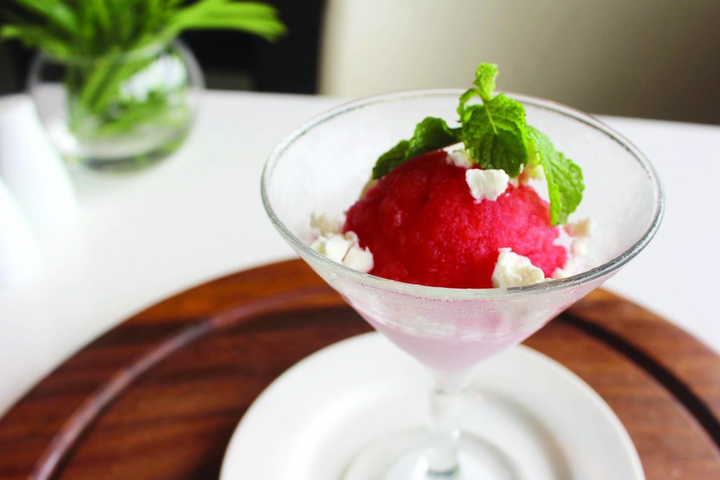 Watermelon and feta cheese sorbet