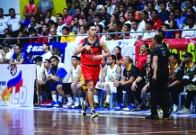 Basilan-Jumbo Plastic Steel’s Allyn Bulanadi serves as the culprit for the team’s 77-63 victory against Bacoor City Strikers in Game 1 of the 2019-2020 Maharlika Pilipinas Basketball League semifinals. Bulanadi registered 23 points, three rebounds, two assists, two steals and a block. MPBL