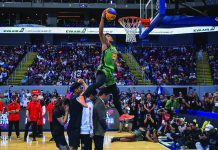 Filipino “dunk artist” David Carlos performs a posterizer slam during a dunk competition. He is set to compete in two slam dunk competitions in this province later this month. ABS-CBN SPORTS