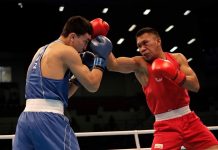 Filipino Eumir Marcial lands a punch on Abilkham Amankul of Kazakhstan. PHOTO COURTESY OF JORDAN OLYMPIC COMMITTEE