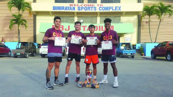 Players of team Labao Mambusao hail as the victors of the 21-and-under category of the MDC Sports Inc. 3x3 League-Antique leg at the Binirayan Sports Complex here on Feb. 29. PAUL HOLDEN