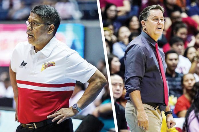 San Miguel Beermen’s Leo Austria and Barangay Ginebra San Miguel Kings’ Tim Cone will battle for the 2019 Virgilio ‘Baby’ Dalupan Coach of the Year award bestowed by the Philippine Basketball Association Press Corps in its Annual Awards Night. JEROME ASCANO