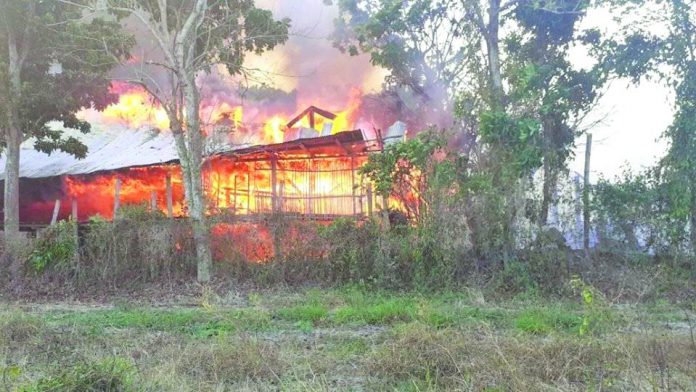 Smoke and flames are seen billowing from poultry farm houses in Barangay Binangkilan, Sta. Barbara, Iloilo around 2 p.m. on April 23. BARANGAY BINANGKILAN VIA FACEBOOK