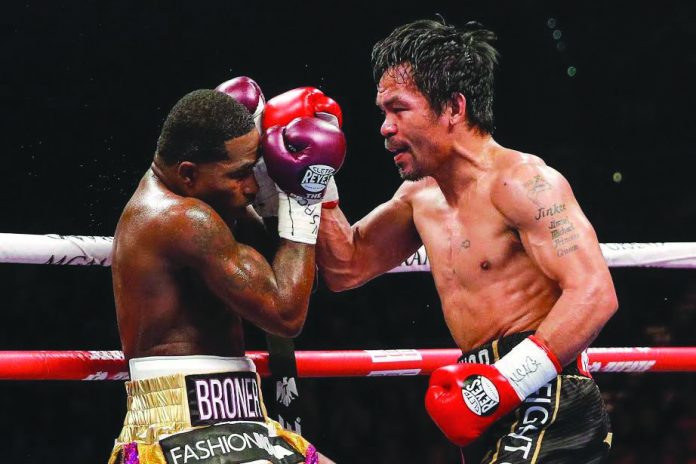 Eight-division world boxing champion Manny Pacquiao fights Adrien Broner for the WBA welterweight title last January 2019. If Pacquiao’s proposed bill gets the nod of his fellow senators, sporting events in the country will not have live audiences in order to prevent the second wave of COVID-19. SHOWTIME SPORTS