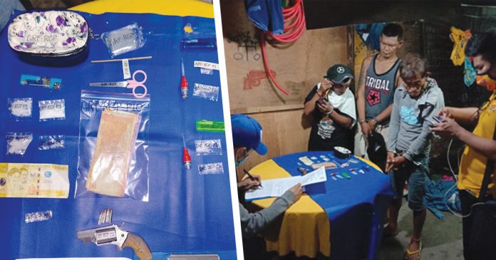 Antidrug officers inspect items seized from Glenn Reyes, Ike Alyaga and Alex Benjamin, who were nabbed in an entrapment operation in Barangay 2, Bacolod City on July 4.