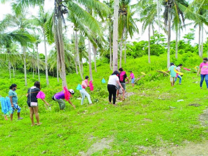 Beneficiaries of the Department of Labor and Employment’s (DOLE) cash for work program in Caluya, Antique cleans the surrounding of a town facility in this undated photo. Integrated Provincial Health Office information officer Irene Dulduco attributed the decrease of dengue cases in the province to the implementation of DOLE’s program. PESO-CALUYA,ANTIQUE