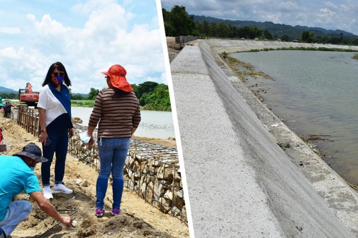 (Left) DPWH-6 Regional Director Lea N. Delfinado (in blue and white polo) fast tracks the ongoing construction of flood control project along Sipalay River in Sipalay City, Negros Occidental. Photos courtesy of DPWH, Negros Occidental 3rd DEO. (Right) Completed portion of flood control project along Sipalay River in Sipalay City, Negros Occidental. Photos courtesy of DPWH, Negros Occidental 3rd DEO