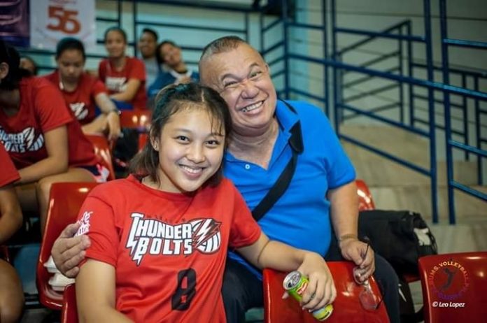 Joan Marie Monares and Bacolod Tay Tung High School Thunderbolts team manager Jose Montalbo. LEO LOPEZ/VOLLEYBALL PH